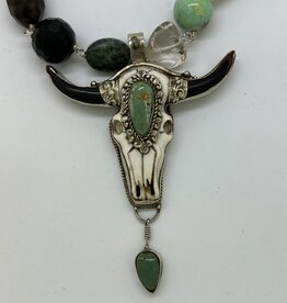 Multi Gem Necklace w/ Skull  Pendant
