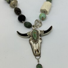 Multi Gem Necklace w/ Skull  Pendant