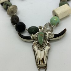 Multi Gem Necklace w/ Skull  Pendant