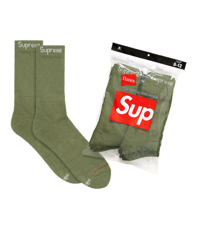 Supreme Hanes Crew Socks (4 Pack) Olive