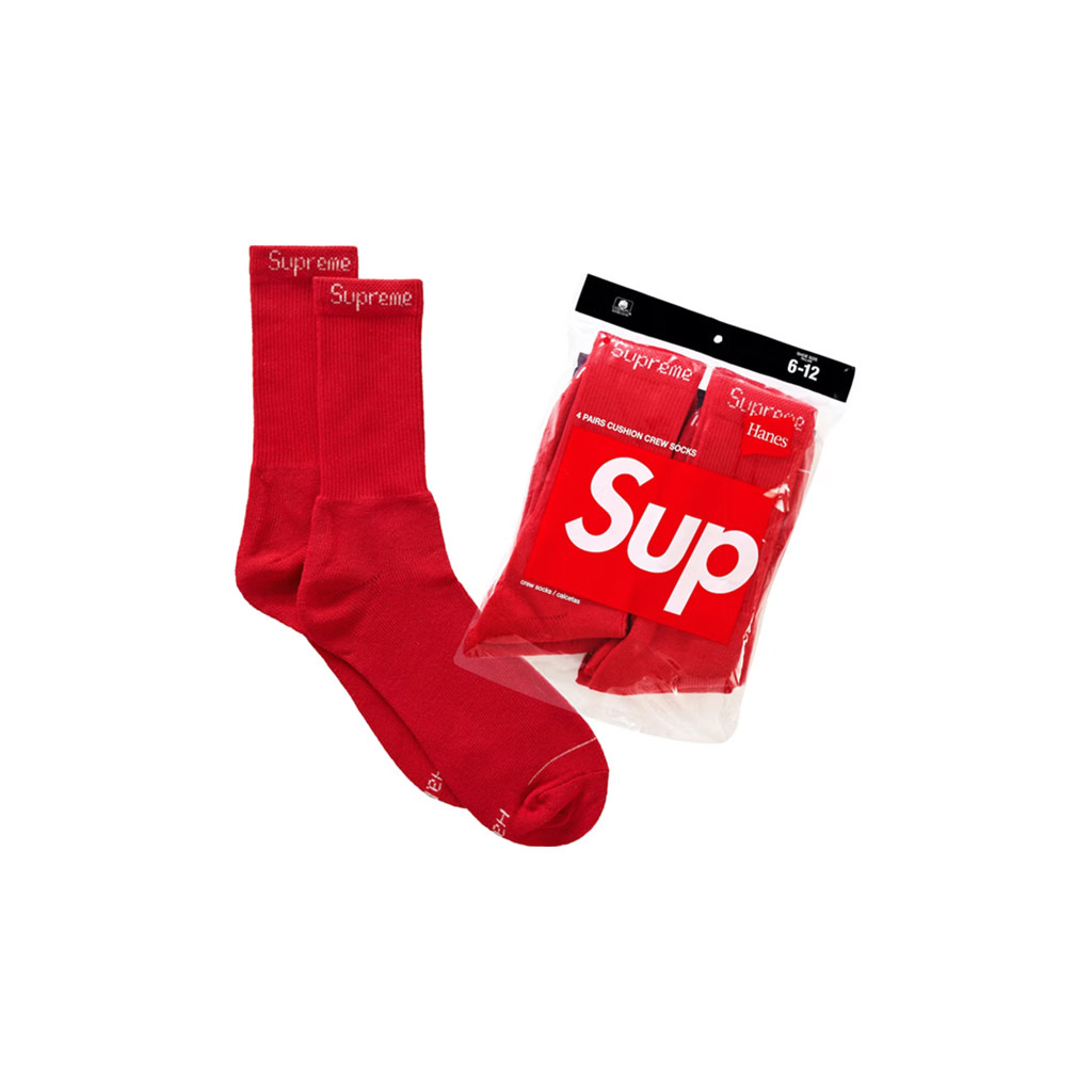 Hype Store / Supreme Hanes Crew Socks (4 Pack) Red