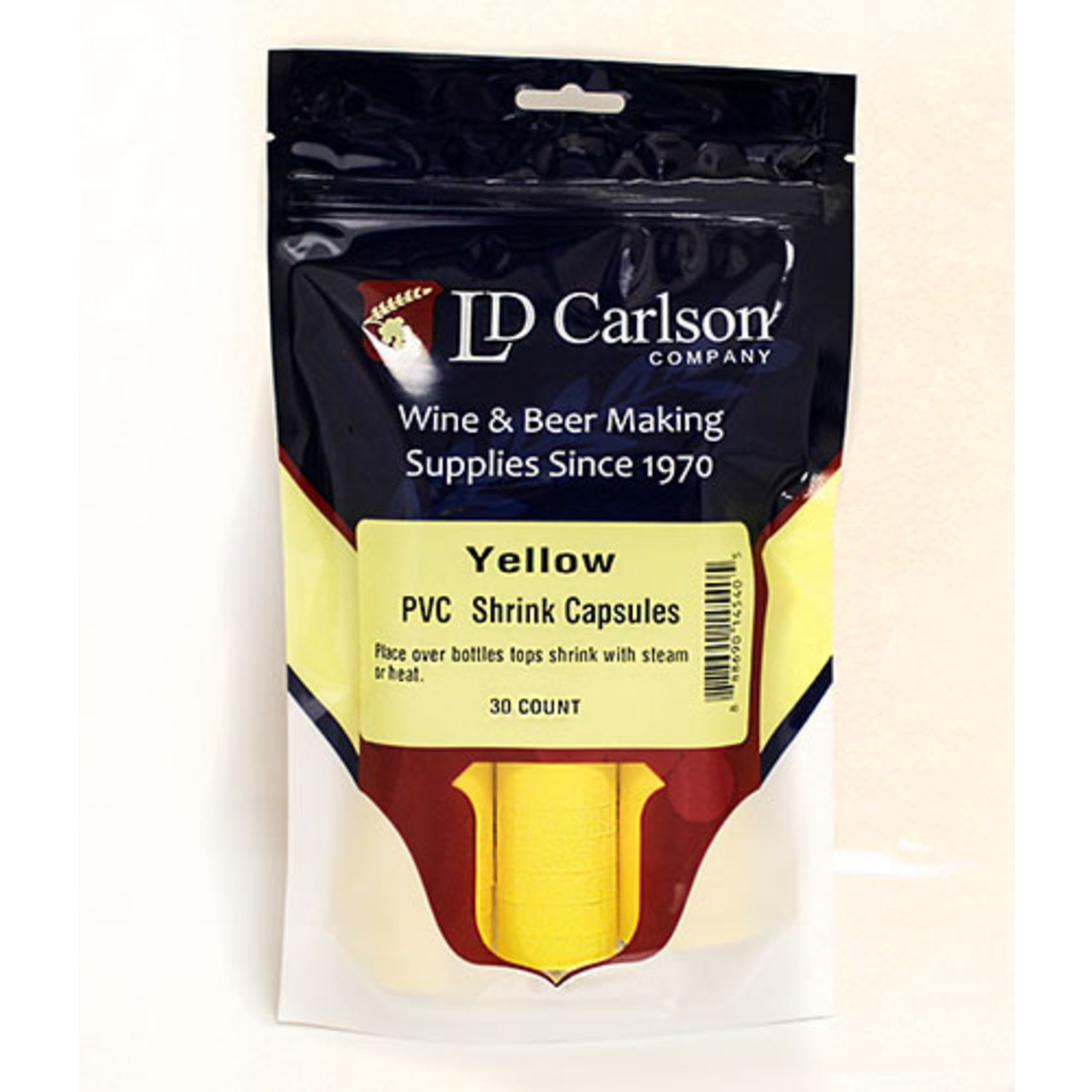 Gloss Yellow PVC Shrink Caps 30 Count