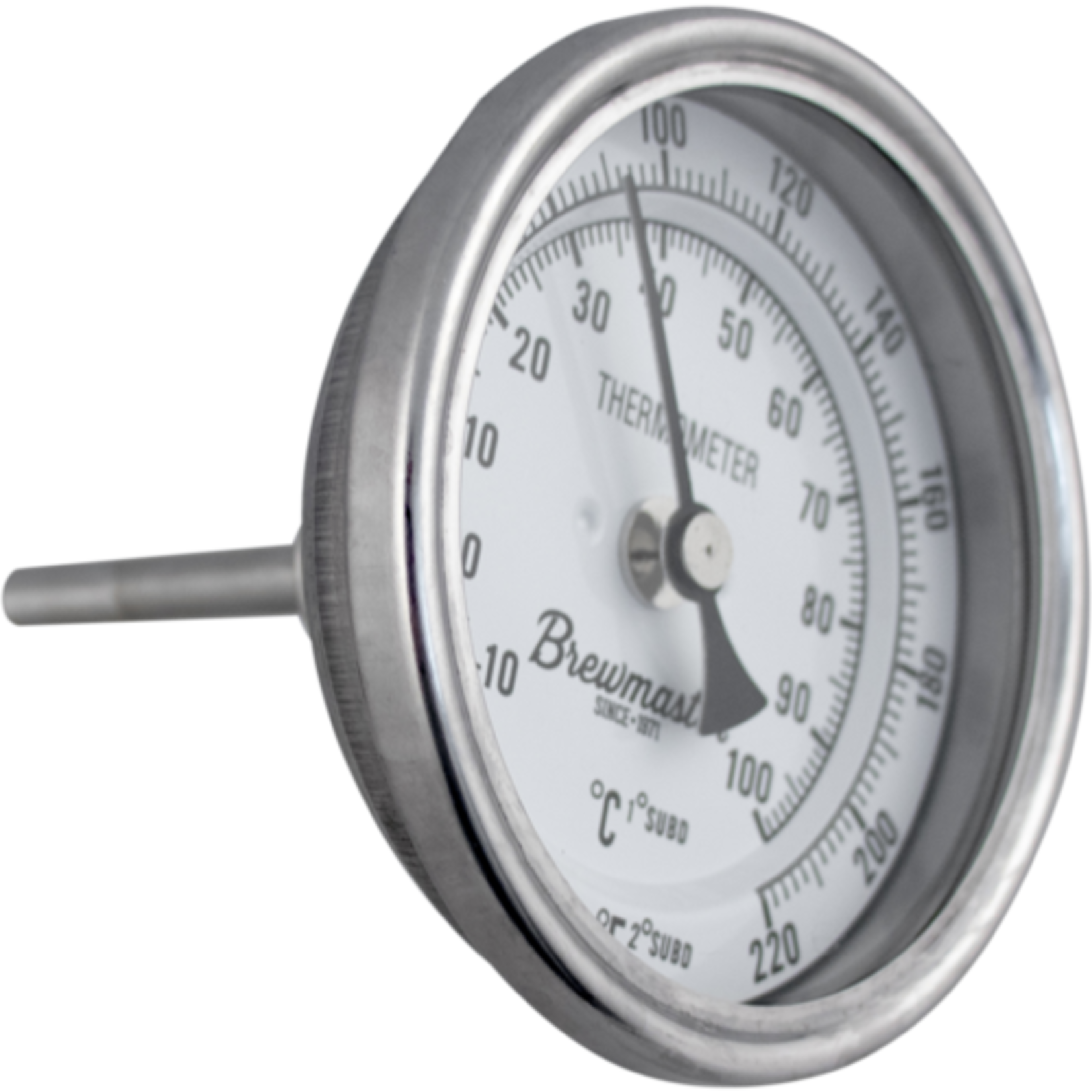 Brewmaster 1/2" MPT Dial Kettle Thermometer 3" Face