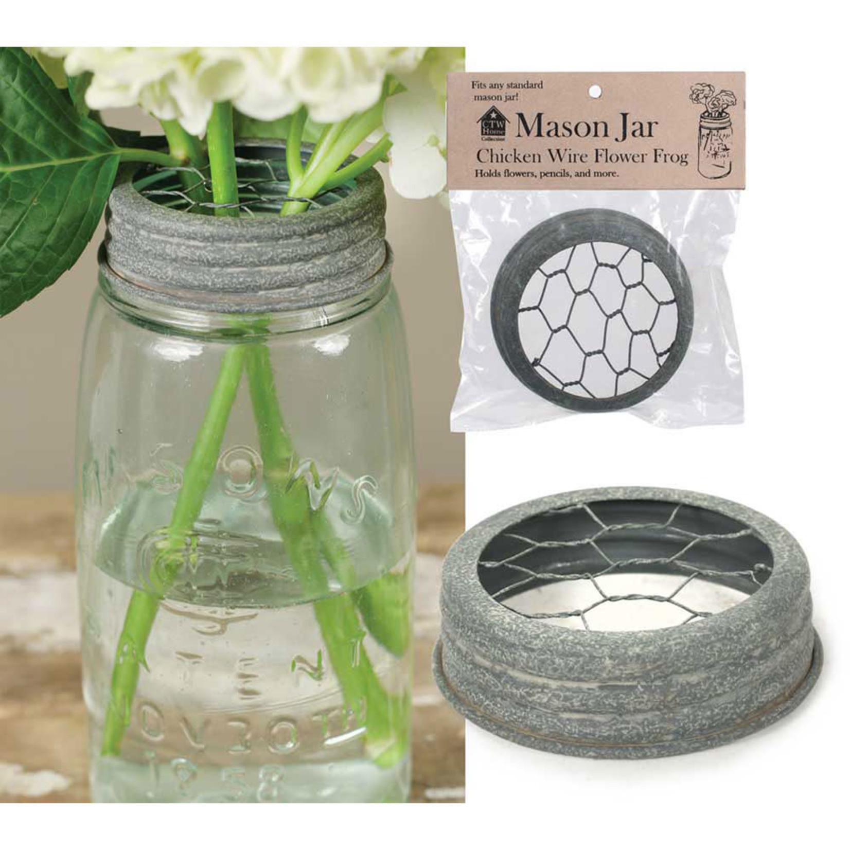 CTW Home Collection Mason Jar Chicken Wire Flower Frog Lid - Tin