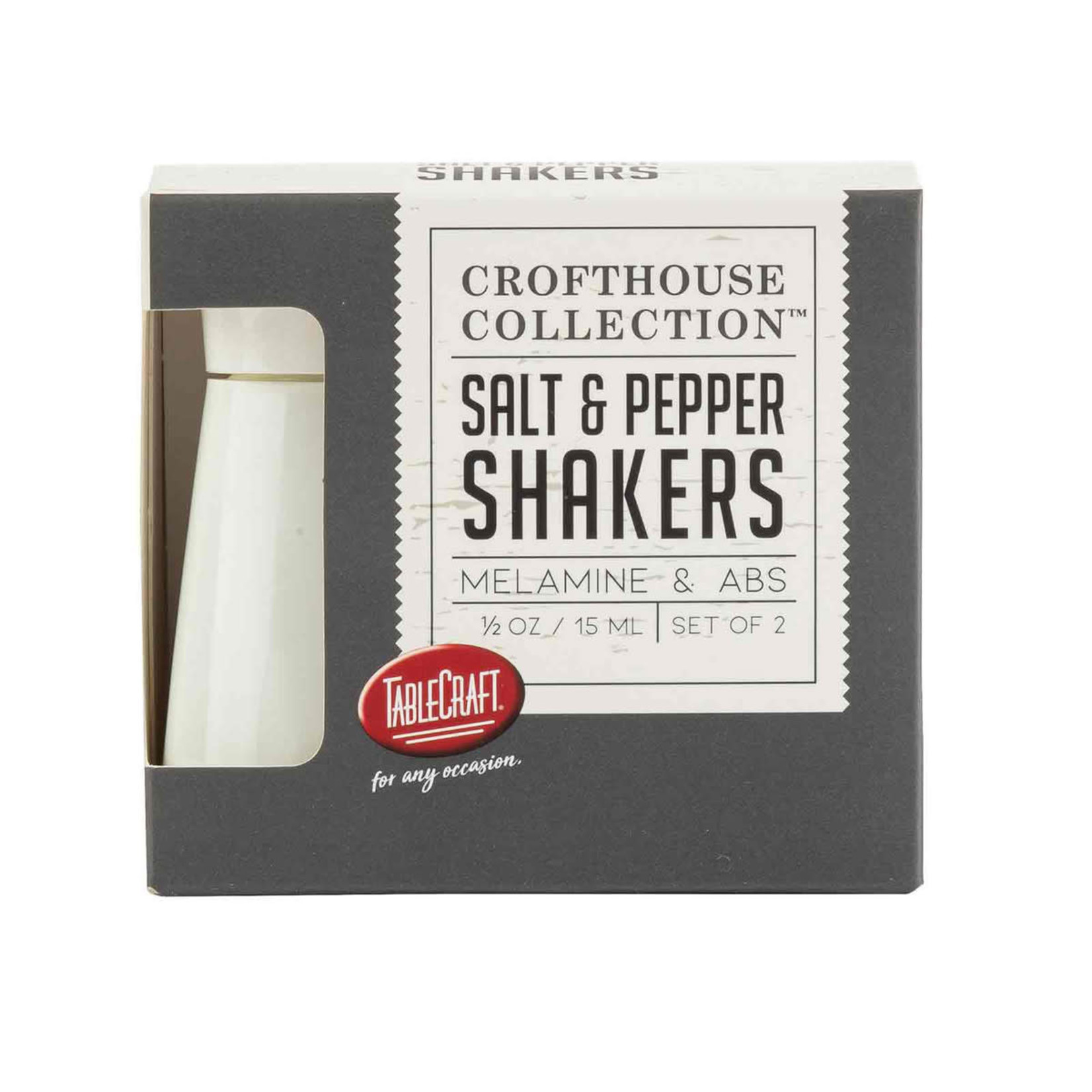 TableCraft Crofthouse Collection(TM) Salt & Pepper Shakers, .5 oz, Set of 2, Melamine, 1.75 x 1.75 x 2.75"