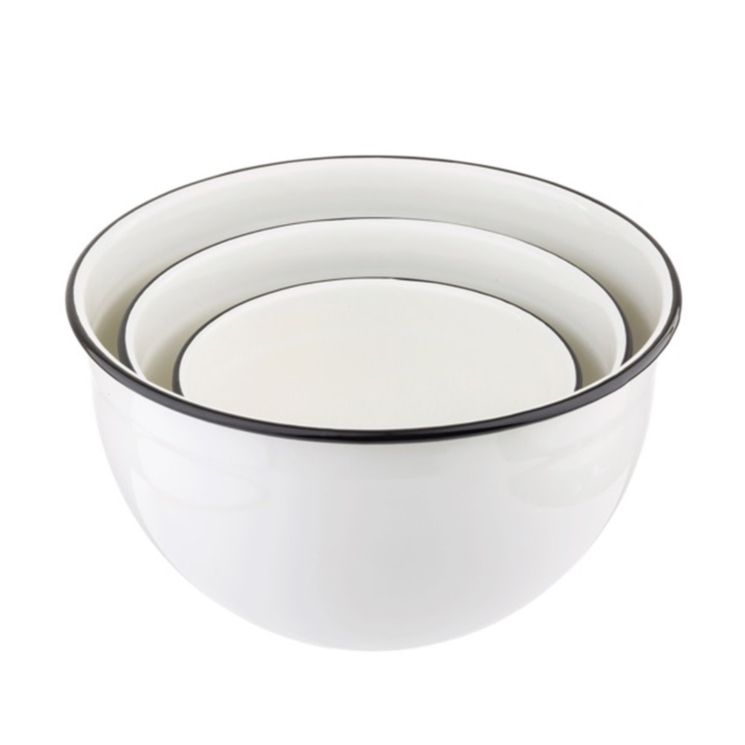 Enamelware Collection(TM) Mixing Bowls, Set of 3 Enamel Coated Steel 1.5  Qt, 3.25 Qt & 5.25 Qt