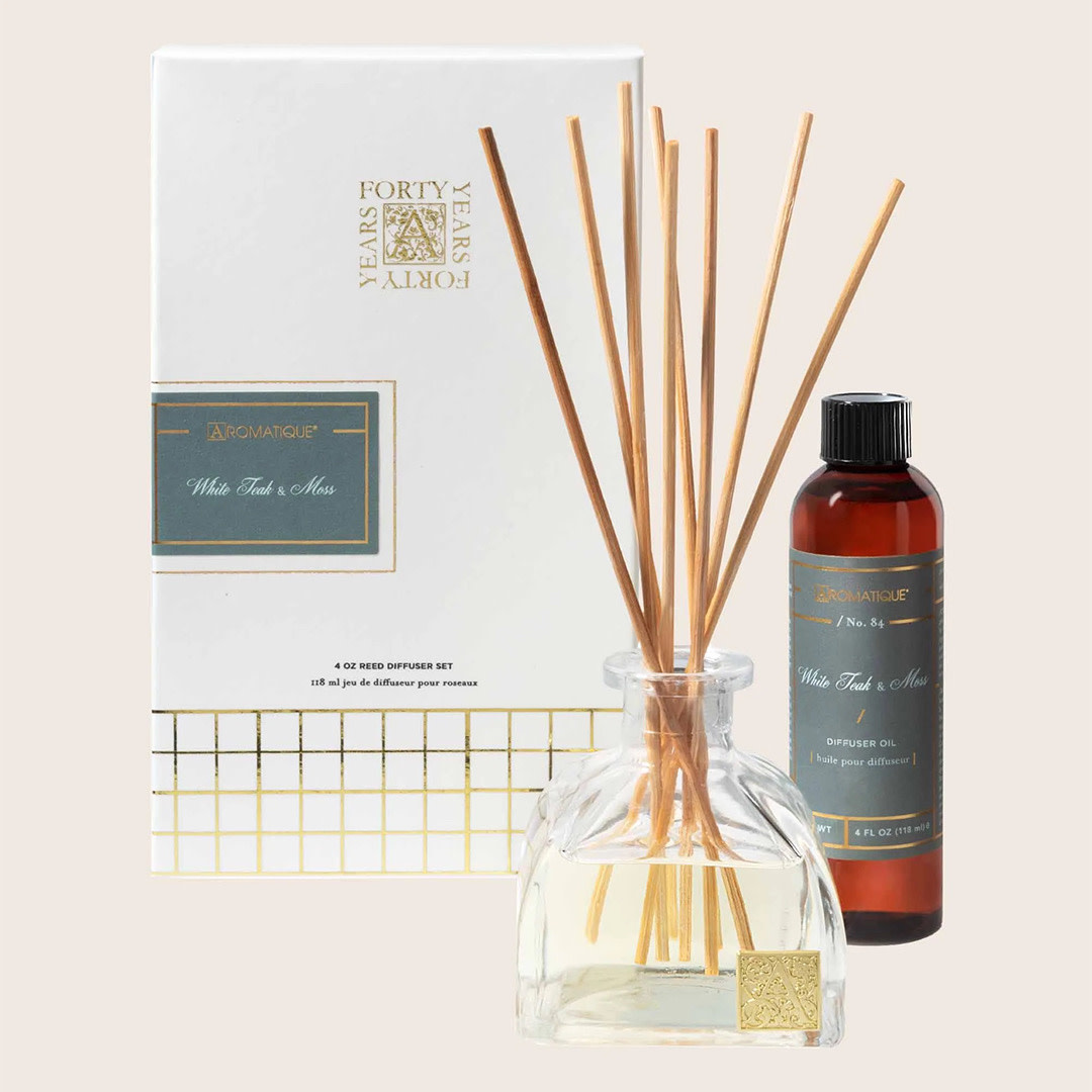 White Teak & Moss 4oz Reed Diffuser Set The Fancy Frog Boutique