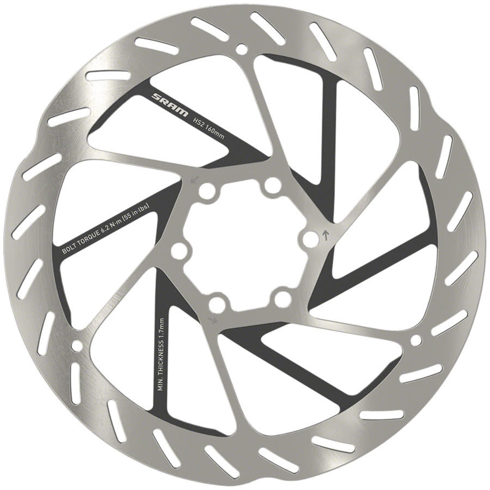 SRAM SRAM HS2 Center 6-Bolt (Rounded) w/Steel Bolts, 160mm