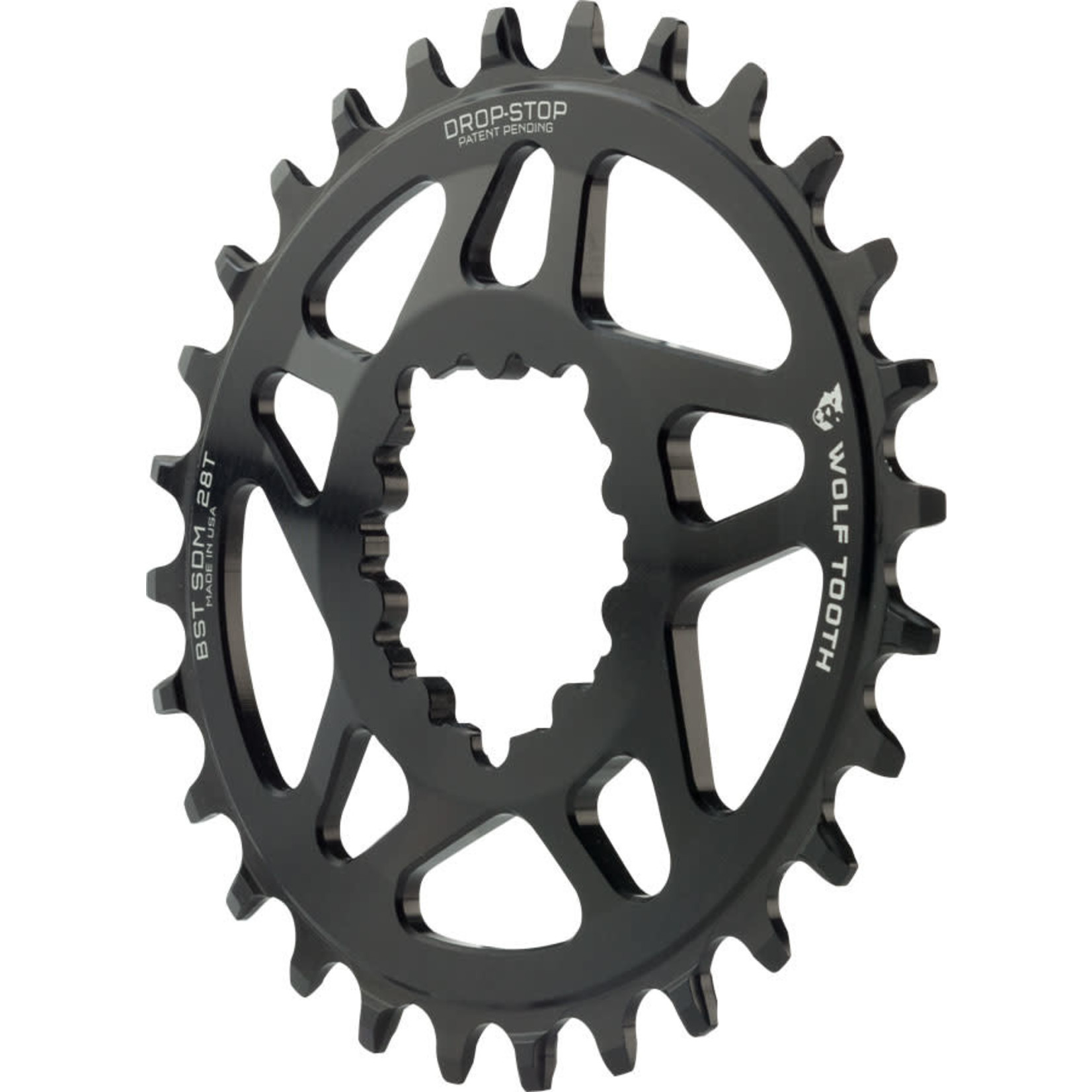 Wolf Tooth Wolf Tooth Elliptical Direct Mount Chainring - 28t, SRAM Direct Mount, Drop-Stop, For SRAM 3-Bolt Boost Cranksets, 3mm Offset, Black