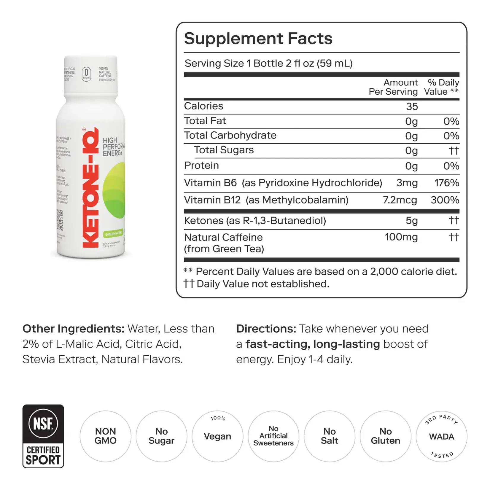 Ketone-IQ Ketone-IQ +Caffeine - Green Apple 2oz single serve - 6ct box