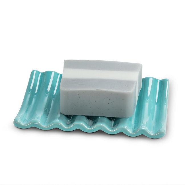 Ridged Soap Dish - Aqua - 5"L
