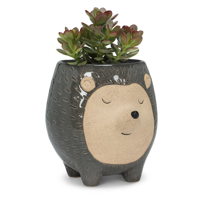 Hedge Your Bets: Tall Grey Hedgehog Planter - 5"H