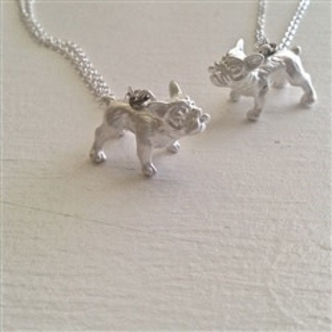 "Pierre" French Bulldog Charm Necklace in Silver