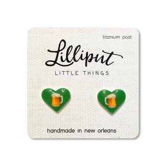 Lilliput Green Beer Heart Earrings