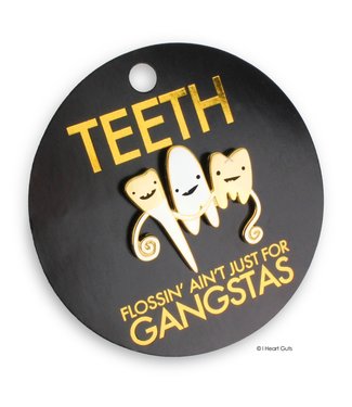 I Heart Guts Teeth Lapel Pin - Flossin' Ain't Just for Gangstas