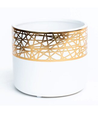 Action Imports White/Gold Round Dolomite Container (Fits 4" Pot)