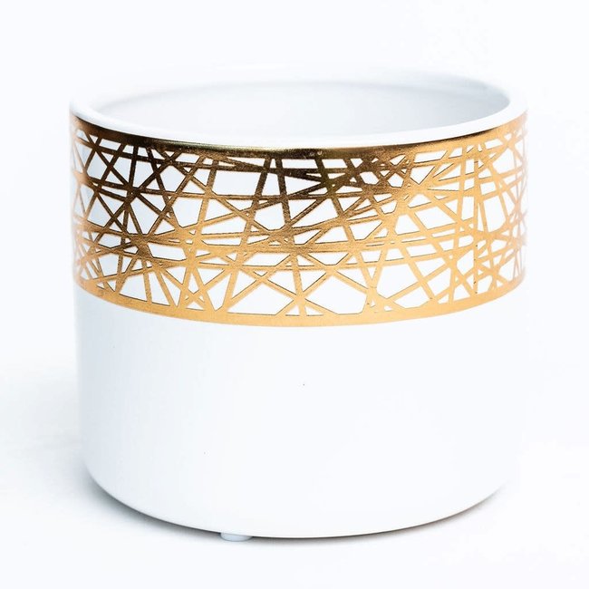 White/Gold Round Dolomite Container (Fits 4" Pot)
