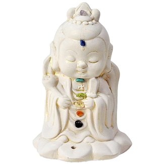 Kheops International Gypsum Statue - Incense Holder/ Chakras Kwan Yin - 3.5"