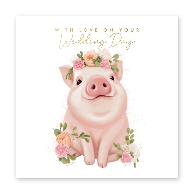 Floral Pig Wedding Card~Blank Inside