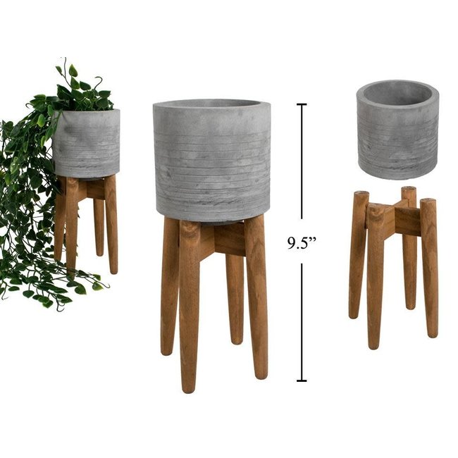 Concrete Planter With Wood Stand