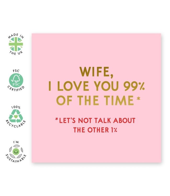 Wife, Love you 99% Card~Blank Inside