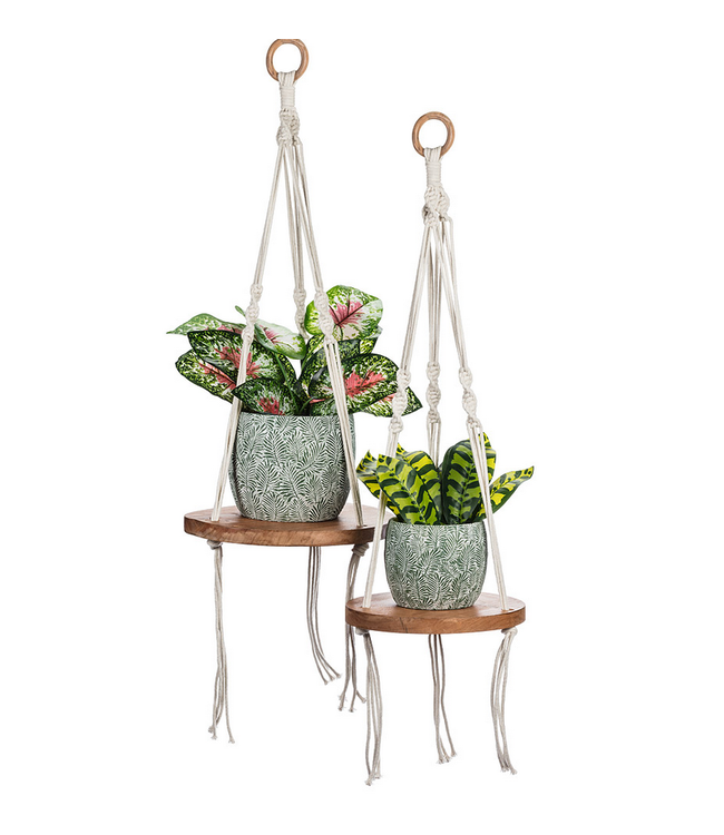 Abbott Macrame Plant Holder W/Wood Base - Ziya Blue