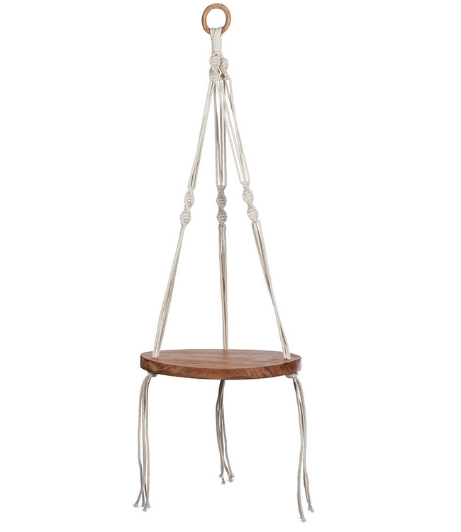 Macrame Plant Holder With Wood Base