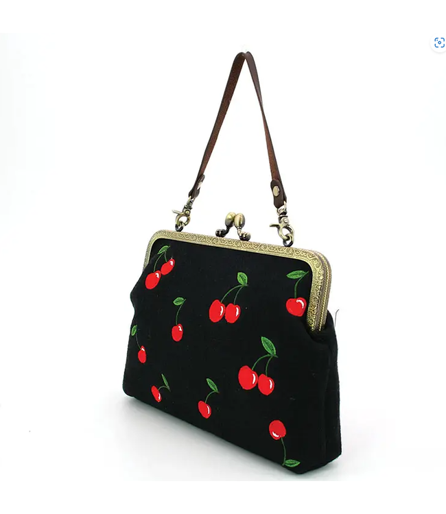Cherry Kisslock Linen Bag