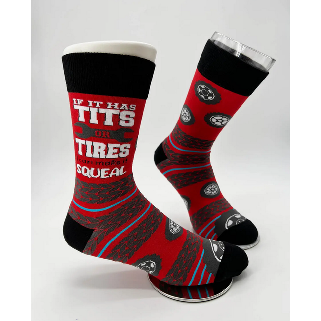 Tits or Tires" Squeal Crew Socks