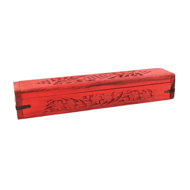 Red Floral Hand Carved Incense Wooden Coffin Box