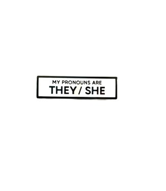 Retrophiliac They/She Pronoun Pin - White/Black Retrophiliac They/She Pronoun Pin - White/Black