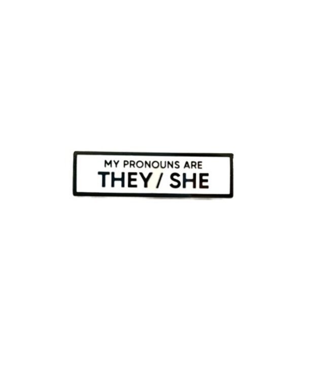 They/She Pronoun Pin - White/Black