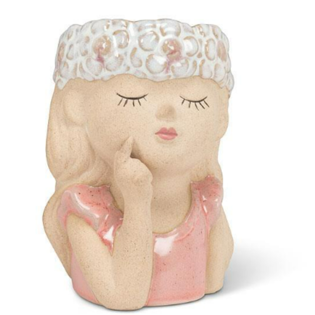 Girl with Flowers Small Planter-4"H