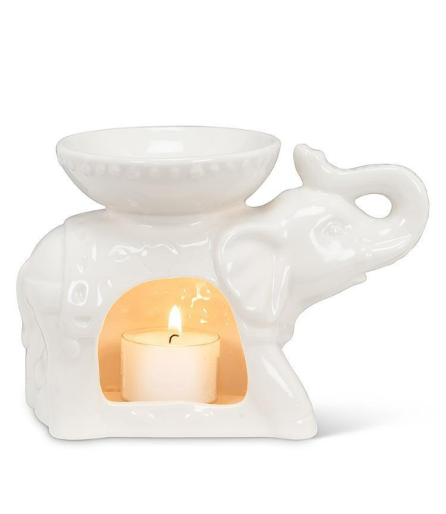 White Ornate Elephant Oil Burner