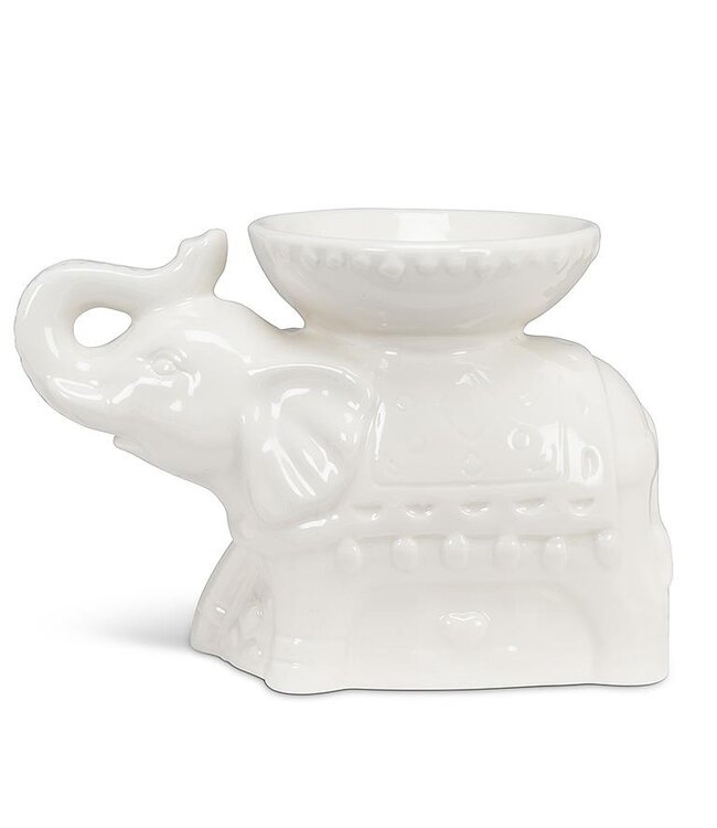 White Ornate Elephant Oil Burner