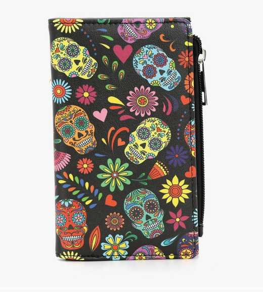 Floral Sugar Skull Head Wallet