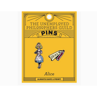 Unemployed Philosophers Guild Alice & Drink Me Enamel Pins Set