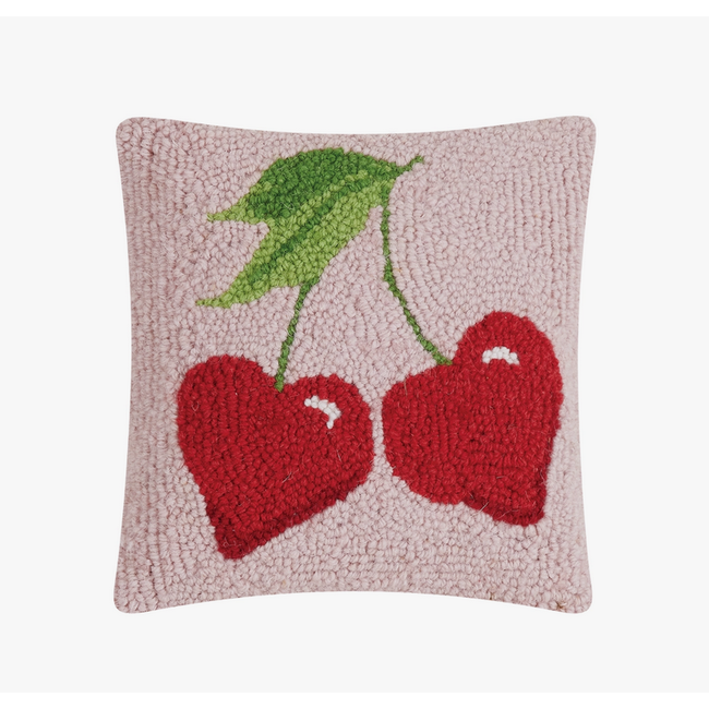 Cherries Heart Hook Pillow: Sweet and Stylish 10x10" Accent