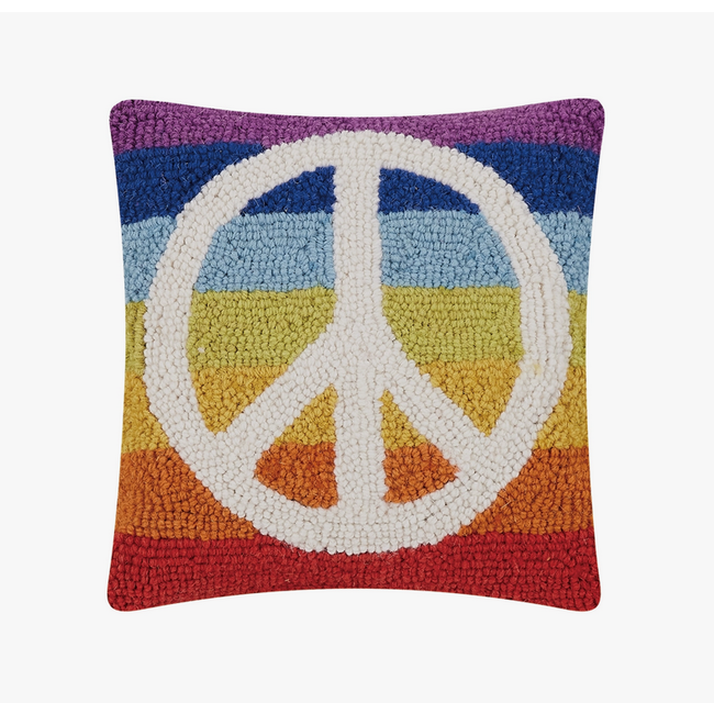 Rainbow Peace Hook Pillow: Vibrant 10x10" Accent for Positive Vibes