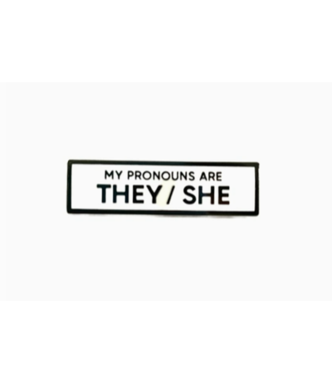 They/She Pronoun Pin - White/Black
