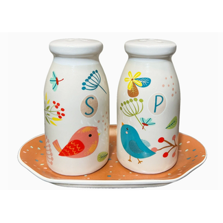 Streamline Birds of Happiness Salt & Pepper Shaker Set With Plate