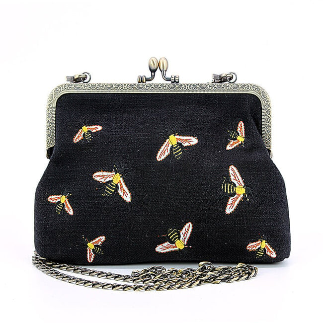 Buzzing with Style: Bees Kiss Lock Bag in Black!