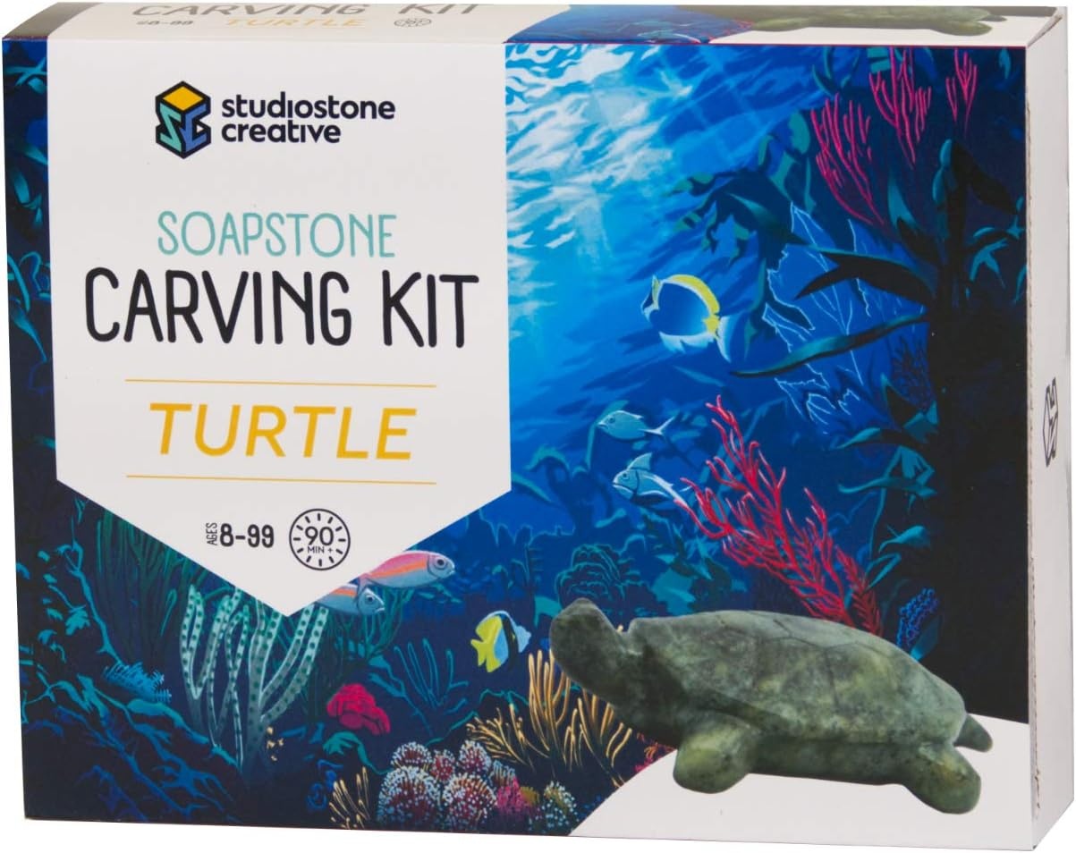 Soapstone Turtle Carving Kit Ziya Blue
