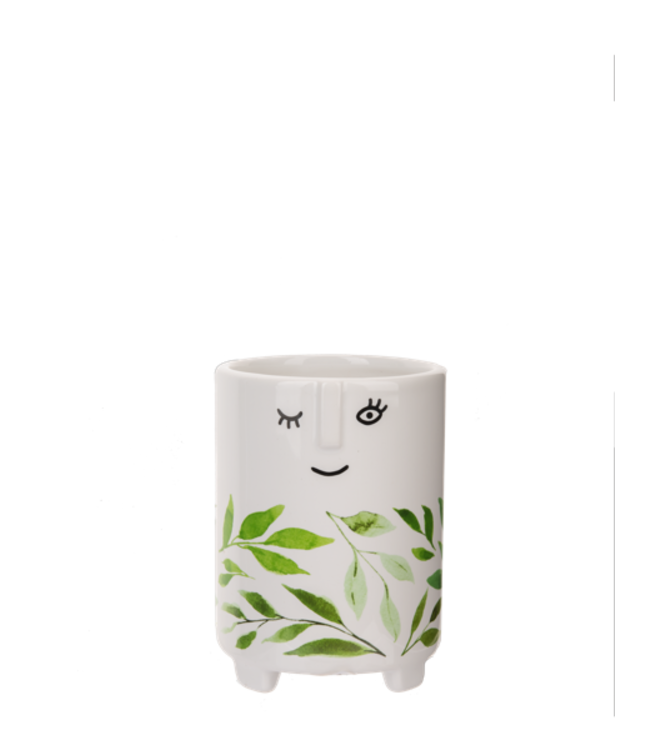 Leafy Face Planter: Ceramic with Drainage Hole