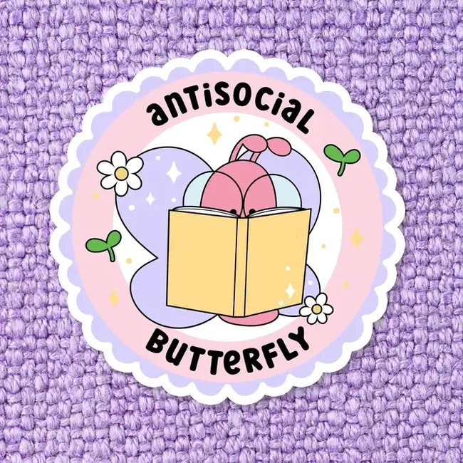 Butterfly Bookish Introvert Waterproof Vinyl Sticker