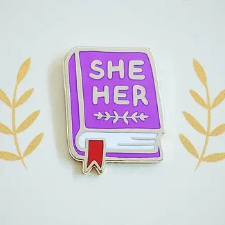 Misomomo Pronoun Book Pin - She/Her