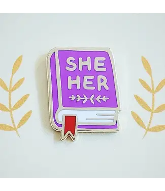 Misomomo Pronoun Book Pin - She/Her