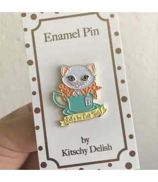 Kitschy Delish Cat Tea Soft Enamel Pin with Glitter