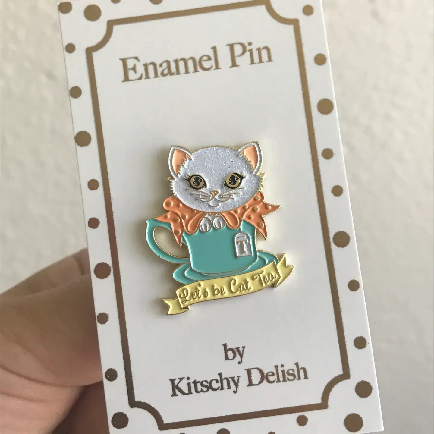 Cat Tea Soft Enamel Pin with Glitter - Ziya Blue
