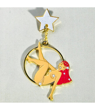 Kitschy Delish Lyra Girl Swinging Enamel Pin with Glitter Highlights